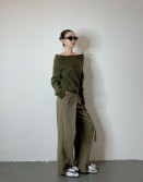 Olive Off Shoulder Knit #241226